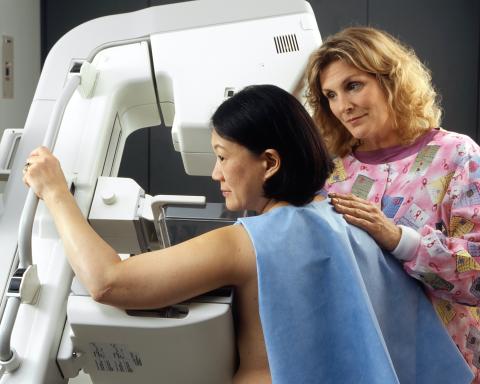 A person undergoing breast imaging