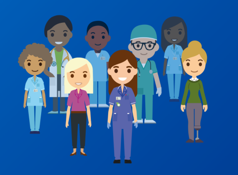 An illustration of a group of NHS colleagues